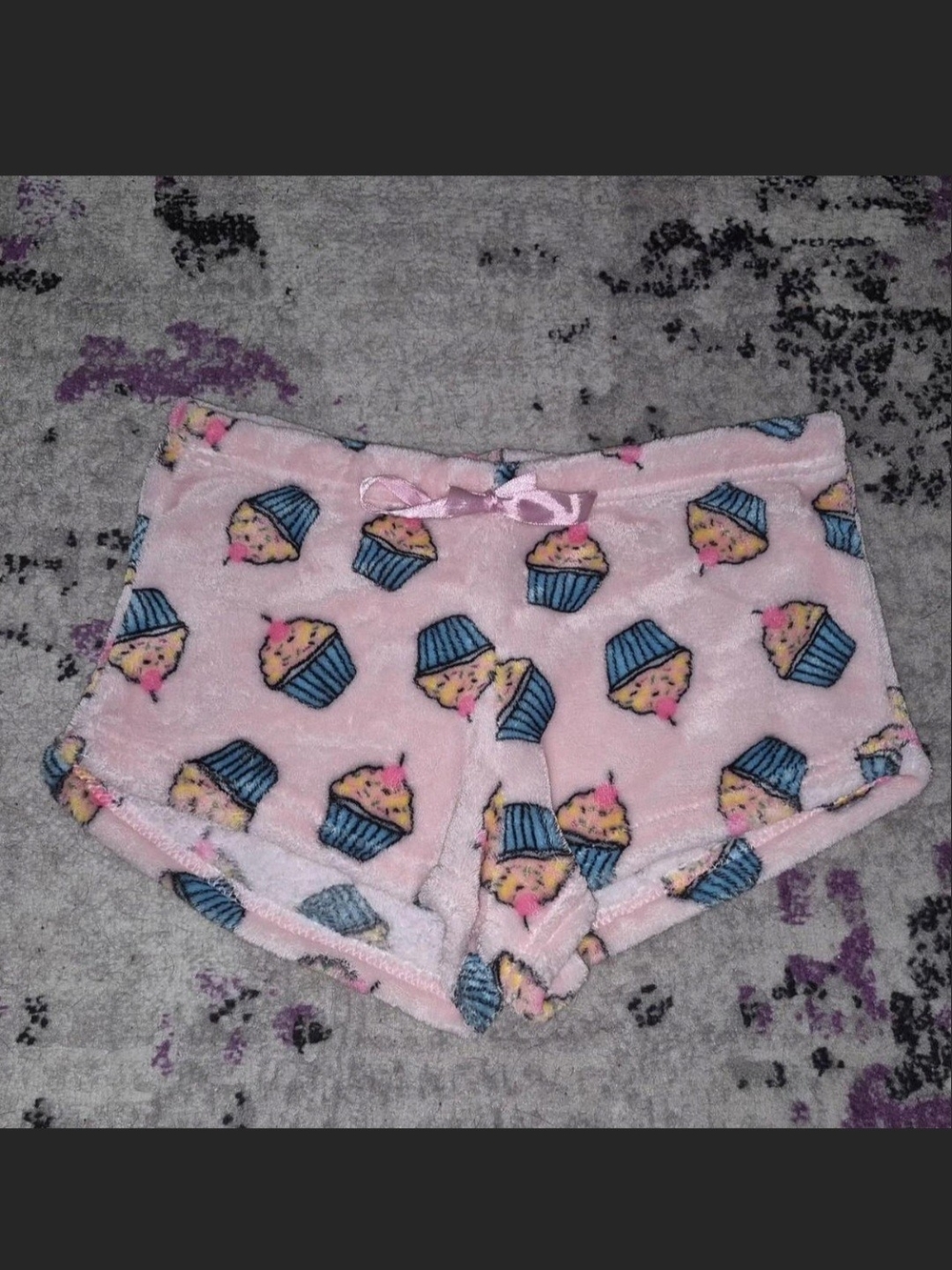 Cupcake Print Plush Lounge Shorts - Pink